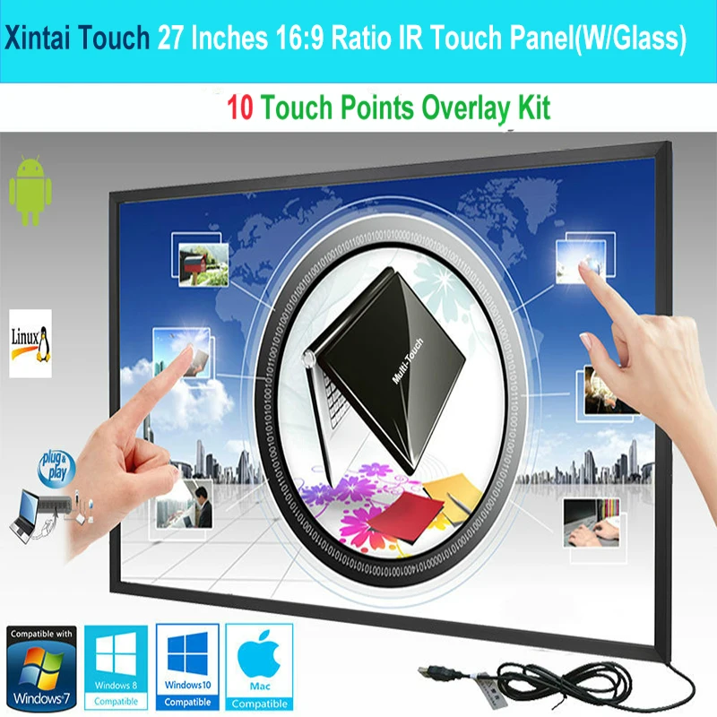 Xintai Touch 27 Inches 16:9 Ratio 10 Touch Points Infrared touch Panel,IR Touch Screen Without Glass Plug and Play