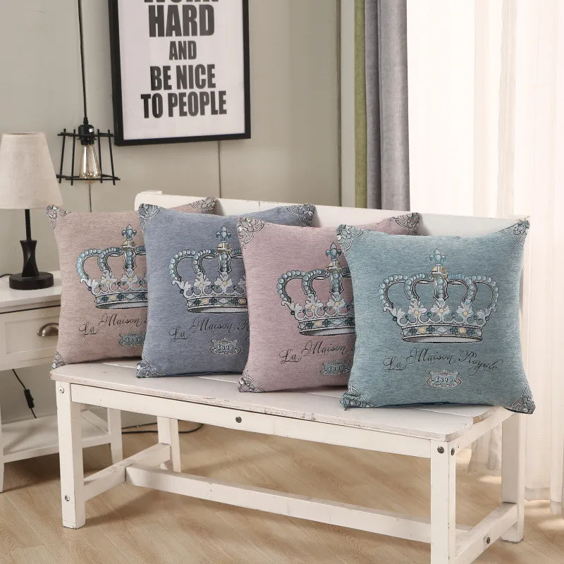 Chenille Embroidery imperial crown Pillow Cushion Cover Velvet Pillowcase Home Store Decorative Sofa Throw Pillows 45*45/55*55cm