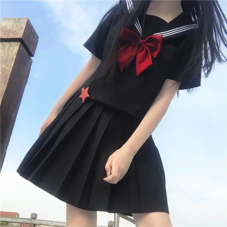 2020 New Summer Japanese  Student Diablo Series Short-Sleeved Shirt JK Uniforms Sailor Pleated Skirt Set  school girl uniform