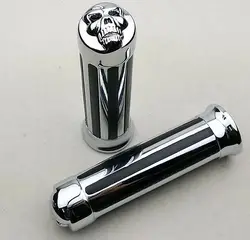 1 Pair Motorcycle Skull Stripe Chrome Hand Grips Handle Bar 1''