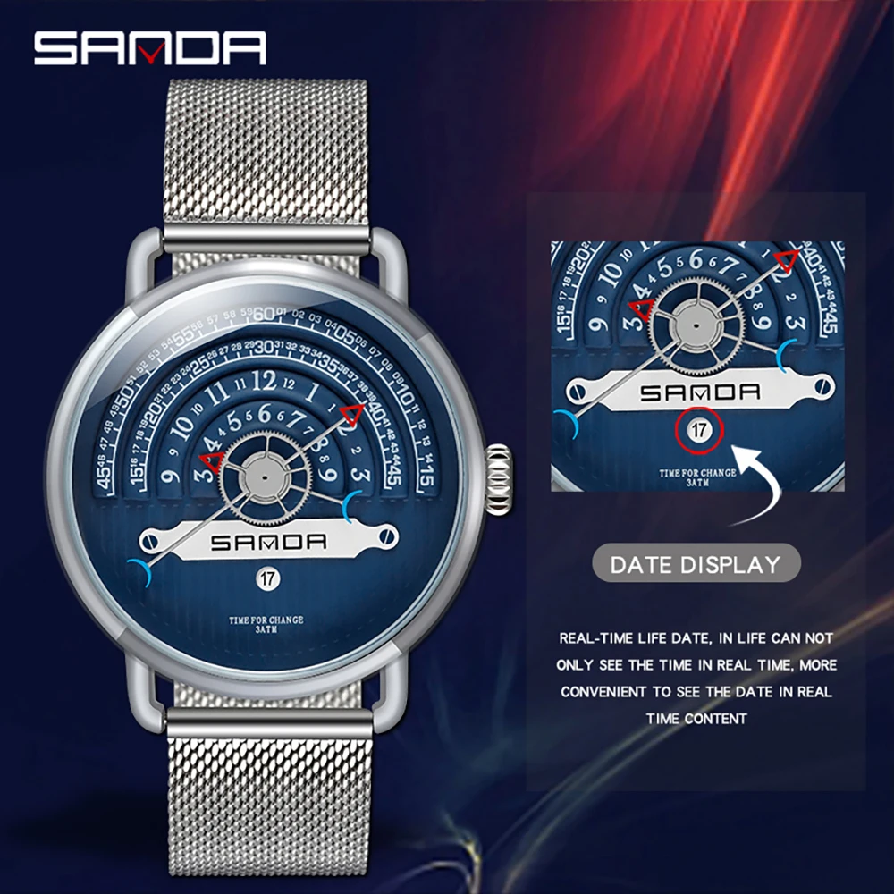 Sanda-Reloj de pulsera de cuero y acero para hombre, cronógrafo creativo de lujo, marca superior, a la moda