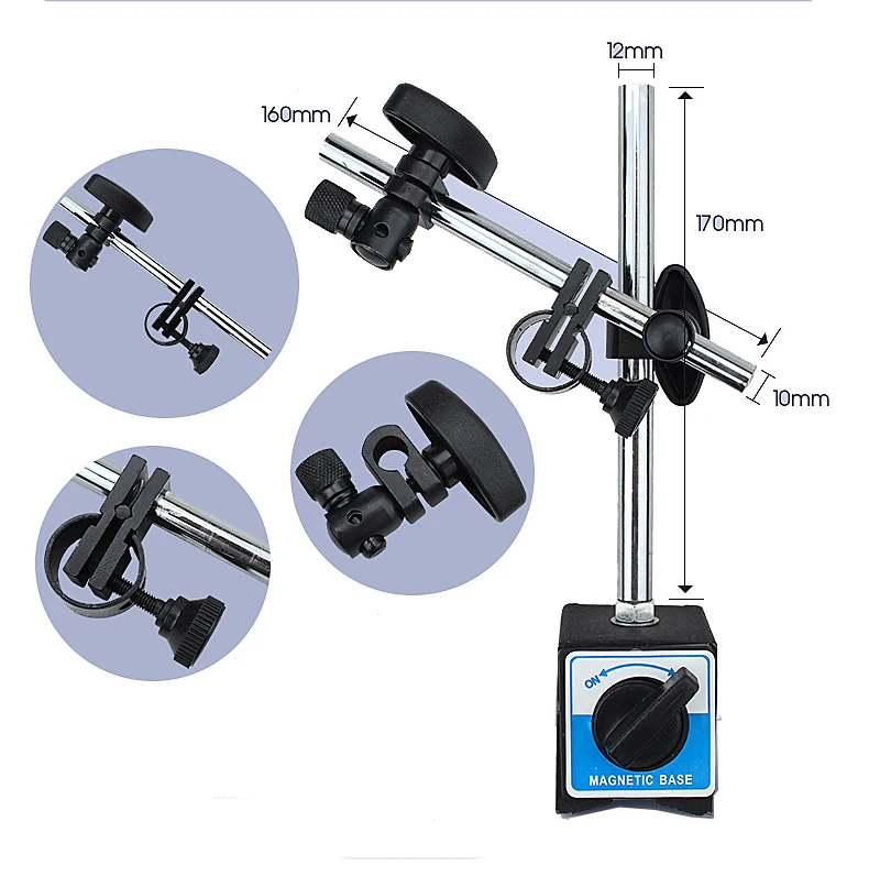 Magnetic Base Holder With Double Adjustable Pole For digital Indicator Test Gauge with Convenient ON/OFF Switch for Automotive