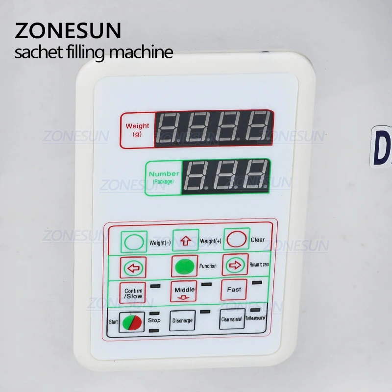 ZONESUN Semi Automatic Medical Powder Granule Coffee Bean Bag Racking Weighing Filling Machine For Food Packaging