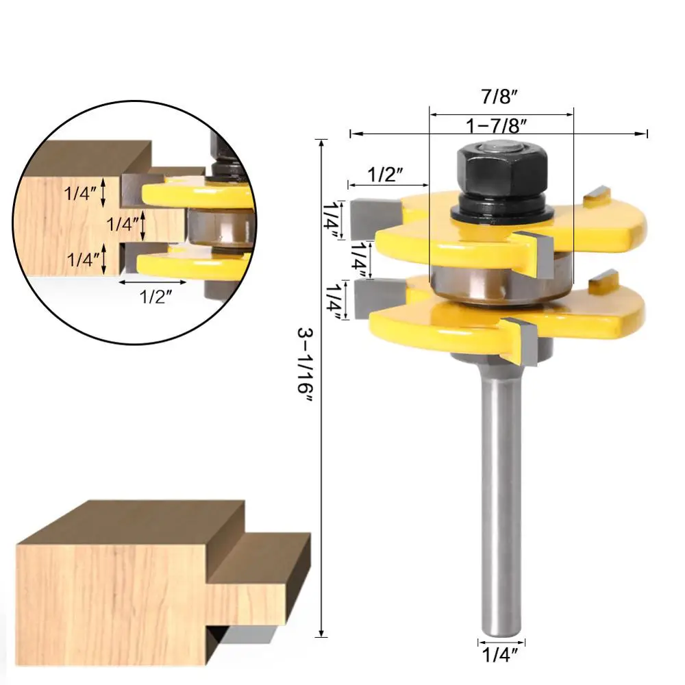 3 pc 6mm 1/4 Shank high quality Tongue & Groove Joint Assembly Router Bit 1Pc 45 Degree Lock Miter Route bit woodworking tools