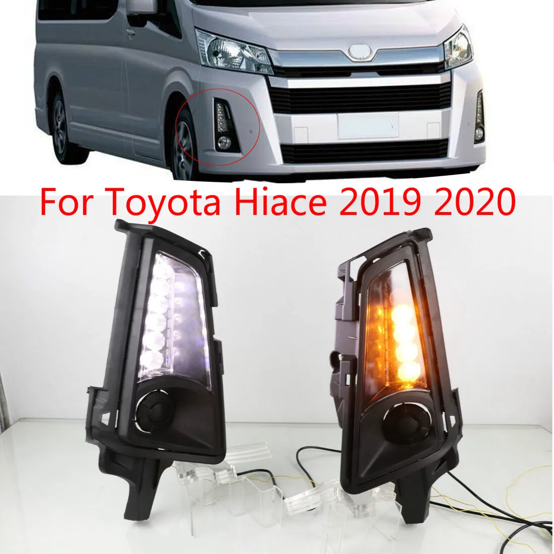 

2PCS Dynamic Yellow Turn Signal Function 12V Car DRL Lamp LED Daytime Running Light For Toyota Hiace 2019 2020