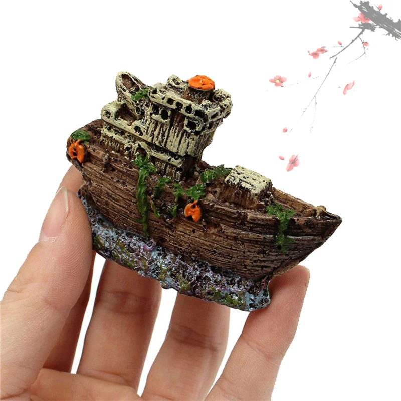 Aquarium Fish Tank Decorations Landscape Pirate Ship Wreck Ship Vintage Resin Design Boat Aquarium Accessories Home Decorations