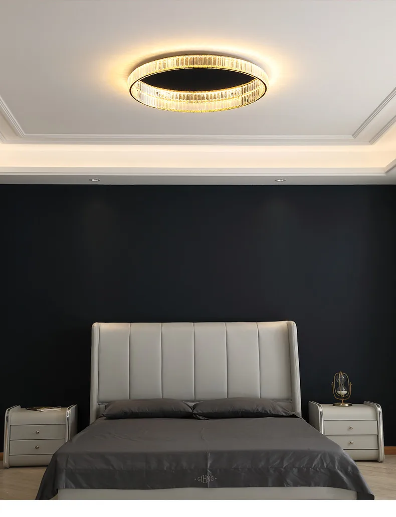 Crystal LED Dimmable Ceiling Lights Living Room Gold Steel