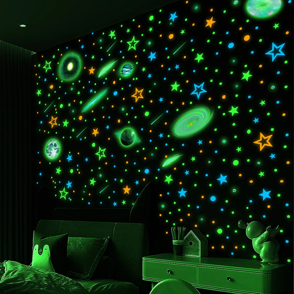 

497 Pcs/Set Luminous Stars Dots Planet Wall Sticker For Baby Kids Room Bedroom Home Decoration Mural Glow In The Dark Decals