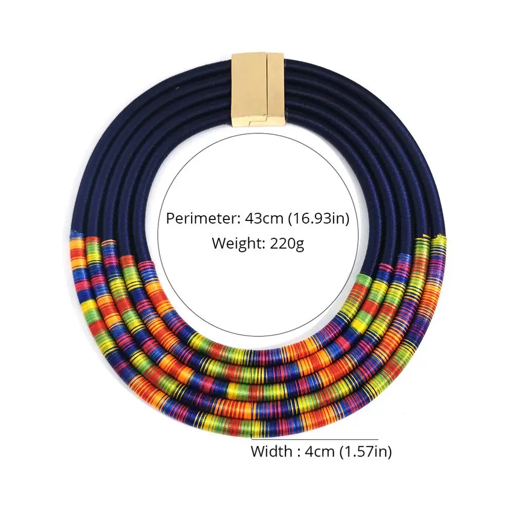 Colorful Multilayers Rope Chains Necklaces For Women Indian Jewelry Chunky Collar Statement Chokers Necklace African MANILAI