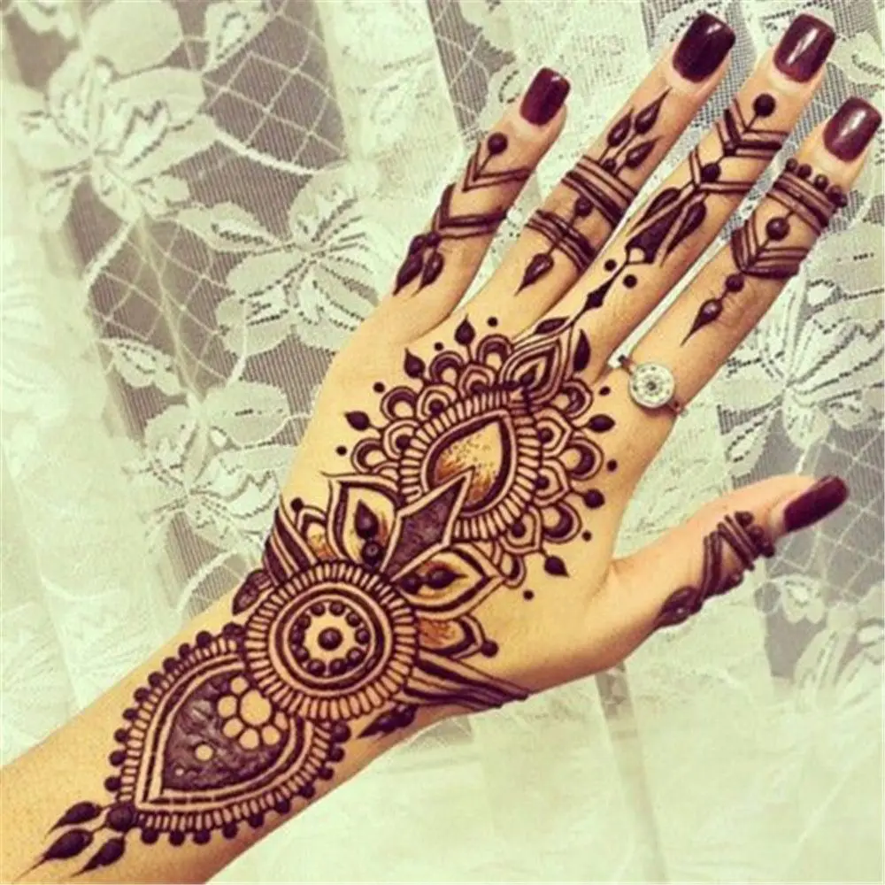 1 Pair Hot Sale Mehndi Indian Style Beauty DIY Body Art Temporary Hand Decal  Stencils Henna Template Sticker