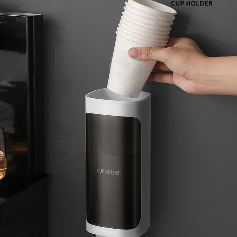 Household Wall-Mounted Automatically Drop Disposable Cup Holders Punch-Free Paper Cups Dust-Proof Drinking Fountain Racks