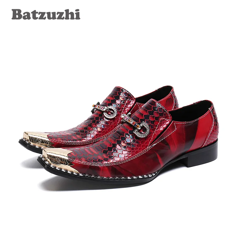 Batzuzhi Italian Type Men Shoes Golden Pointed Metal Tip Formal Leather Dress Shoes Chaussure Homme Luxury Male Party Shoes