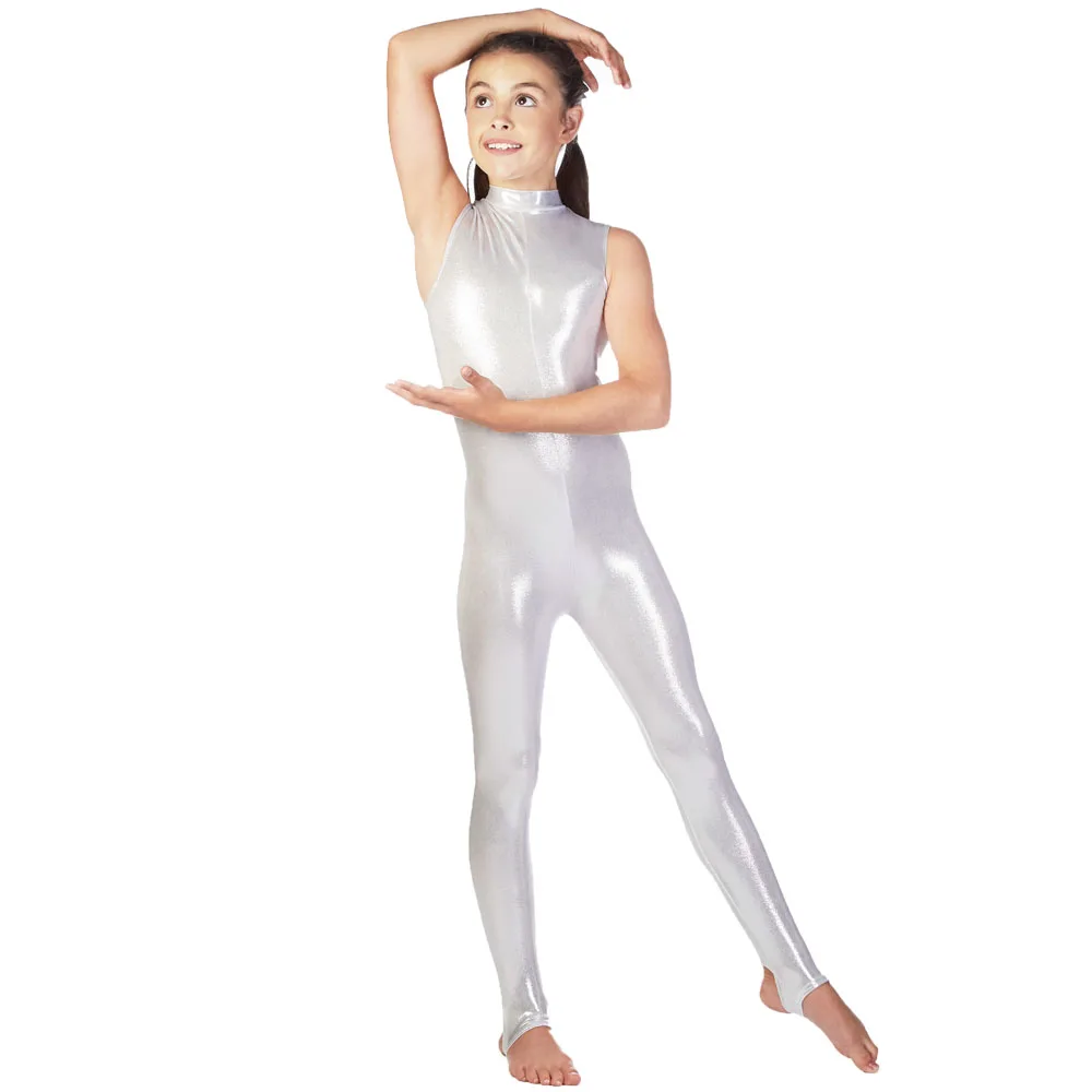 Speerise Kids Mouwloze Glanzend Metallic Unitard Stijgbeugels Dans Gymnastiek Meisje Dans Stage Performance Tonen Zentai Gratis Verzending