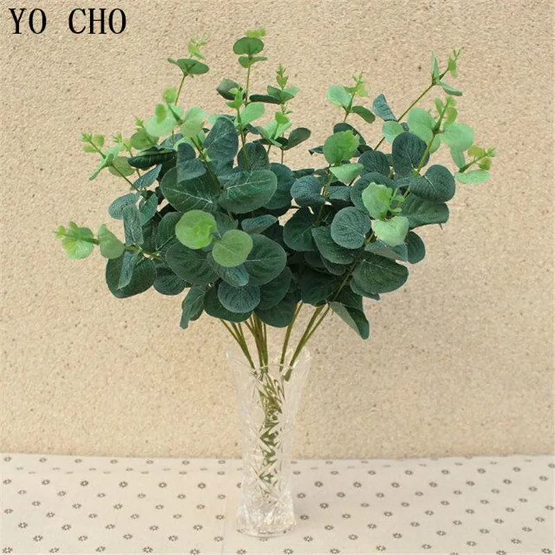 YO CHO Artificial Plants 49cm Eucalyptus Leaves Green Twigs Mini Bouquet Home Party Wedding Wall Decor DIY Flower Arrangement