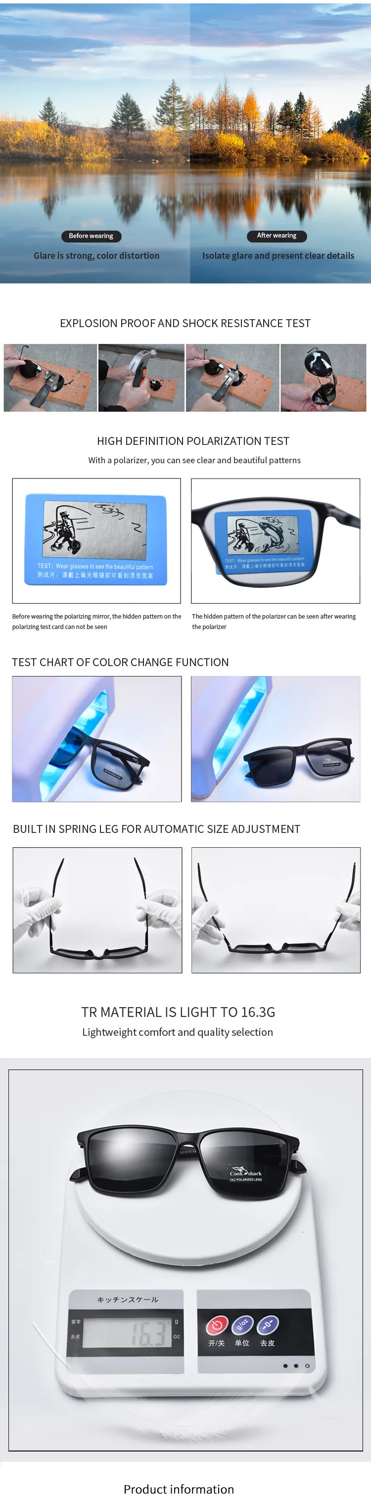 Kochen Shark Polarisierte Sonnenbrille männer Fahren Fahrer Gläser Männer der Trend UV Schutz Sonnenbrille – Detail 3