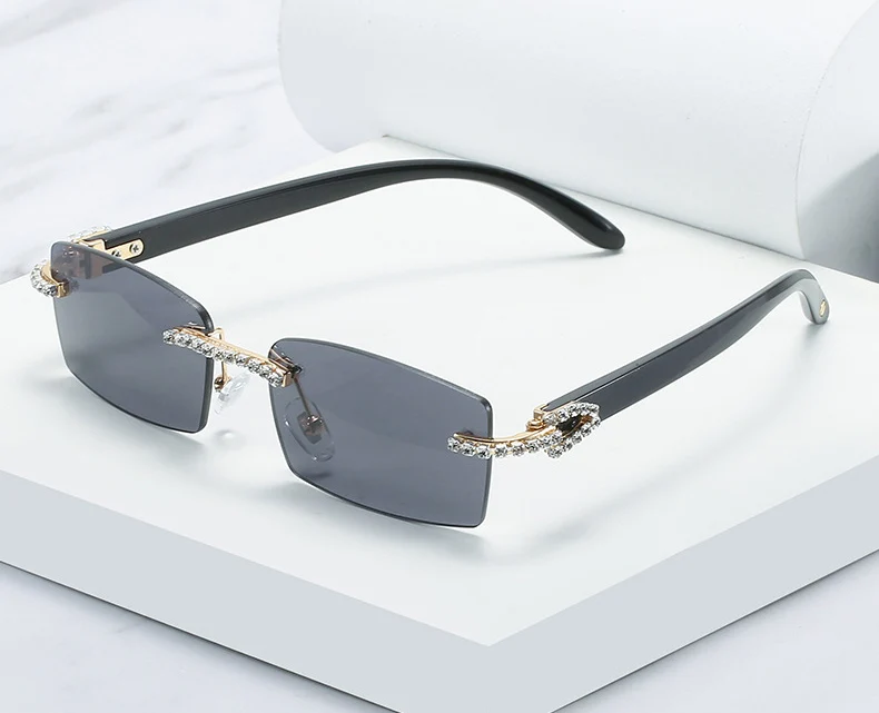 OEC-MANAGEMENT CPO Randlose Diamant Sonnenbrille Frauen Vintage Rechteck Sonnenbrille Weibliche Shades Strass Platz Brillen Gradient Farben – Detail 2