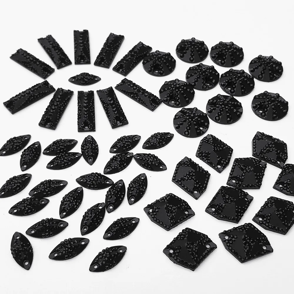 200Pcs 4 Shape Mixed Black Rhinestones Flatback Stones and Crystals For women Clothes Ball Prom Dress Costumes Shoes Bags diy