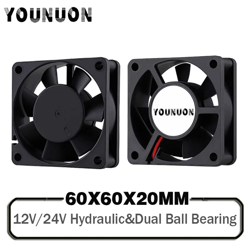 2PCS 60x60x20mm 6020 12V 24V Dual Ball 3D Printer Cooler Fan 60mmx20mm Brushless Machine Equipment DC Motor Cooling Fan