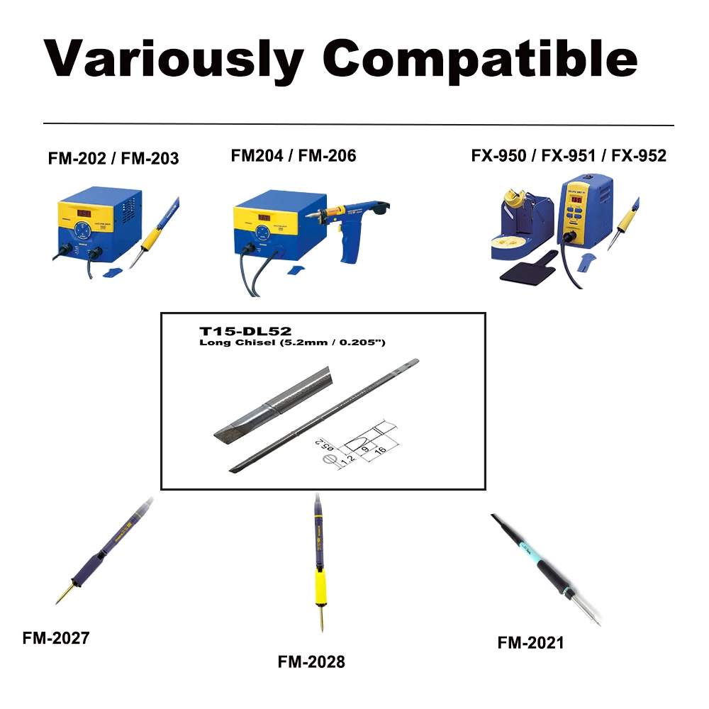 T15-DL52 Replacement Soldering Tip for HAKKO FM-203 FM-204 FM-206 FX-951 FX-950 FX-952 FX-9501 FM-2028 FM-2027 FM-2021