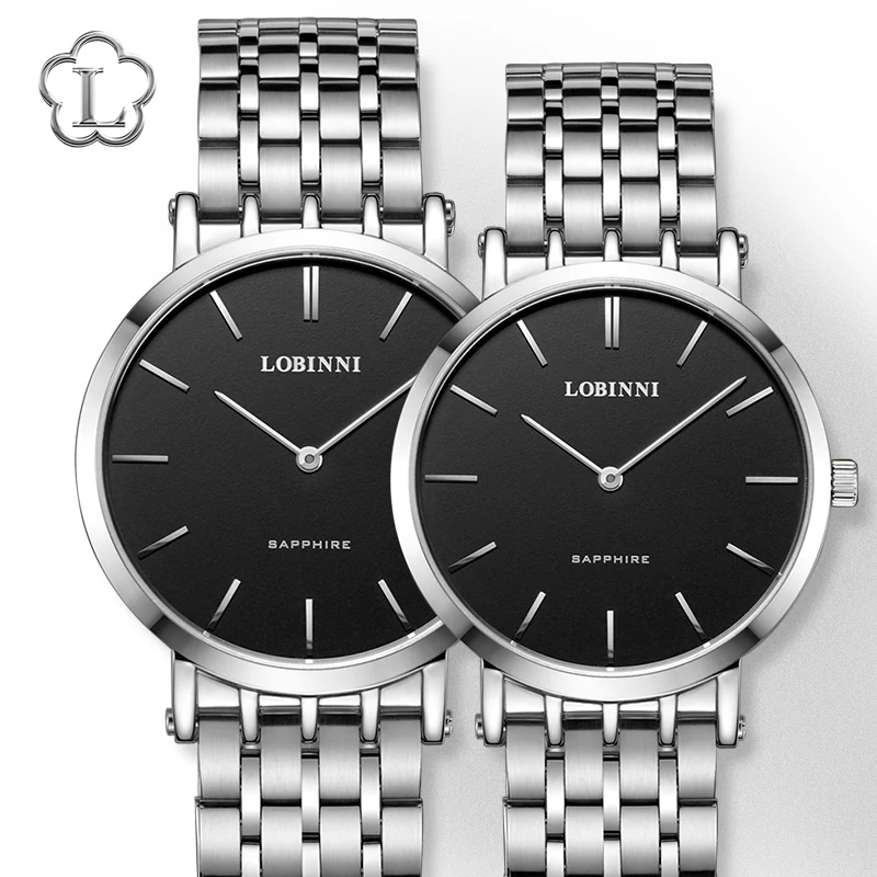 LOBINNI, relojes de pareja de marca de lujo, par de relojes de cuarzo japoneses para hombres y mujeres, reloj resistente al agua con cristal de zafiro de acero inoxidable