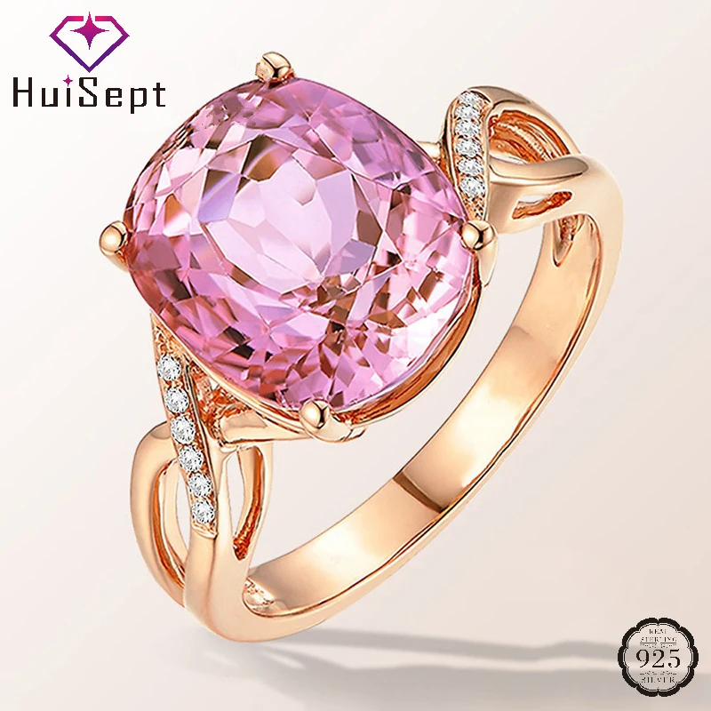 HuiSept Ring 925 Silver Jewelry Oval Pink Zircon Gemstone Finger Rings for Women Wedding Engagement Party Accessories Wholesale