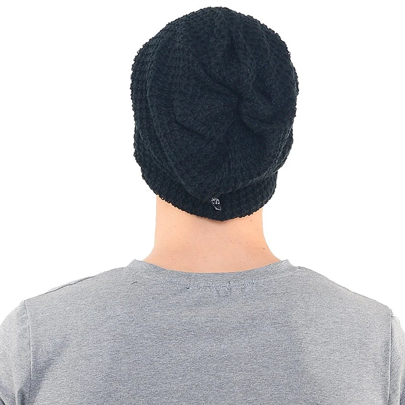 Mens Slouchy Long Beanie Knit Cap for Summer Winter Oversize black