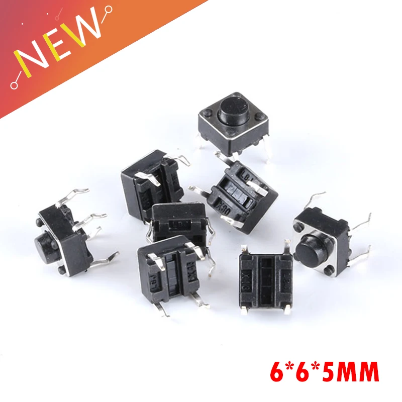 100pcs/lot 4 pin Mini Micro Momentary Tactile Push Button Switch 6*6*5mm ON/OFF keys button DIP 6x6x5mm