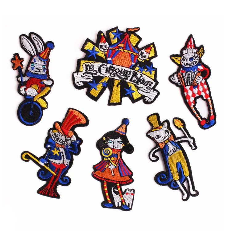 Cartoon Circus troupe Clown Acrobatics patches Embroidery Circus troupe Badge Children Clothing Accessories Decoration Patches