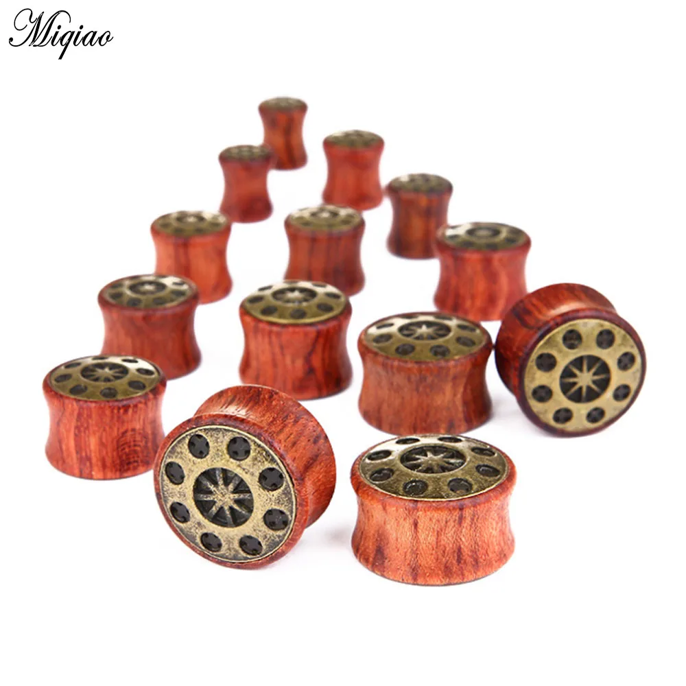 Miqiao 2pc Vintage Natural Brown Wood Ear Tunnel Plugs Stretcher Gauges ForWomen and Men Ear Gauges Expander 8-20mm