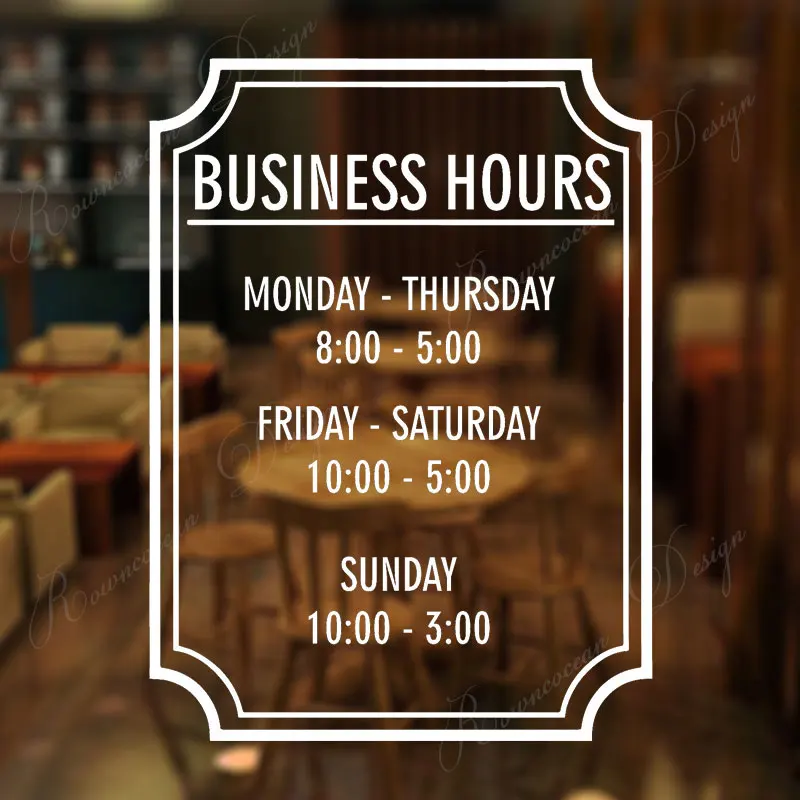 Personalized Shop Business Hours Sign Window Decals Vinyl Store Decor Custom Open Hours Window Stickers Removable Mural 4274