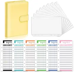 Carnet de notes rechargeable A6 PU 6 anneaux, 21 pièces, avec 8 pochettes en PVC à fermeture éclair et 12 feuilles de Budget pour planificateur de billets