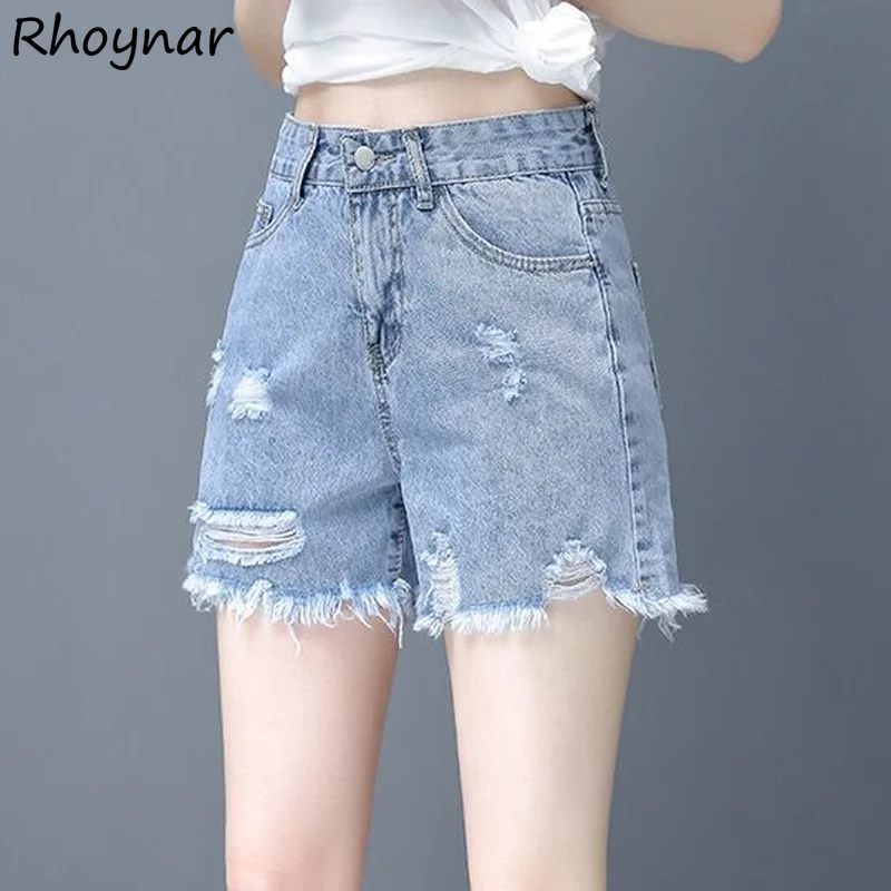 

Shorts Women Summer Thin Denim High Waist Loose Sexy Fashion Tassel Hole Korean Style Blue Harajuku Ladies Casual Daily Design