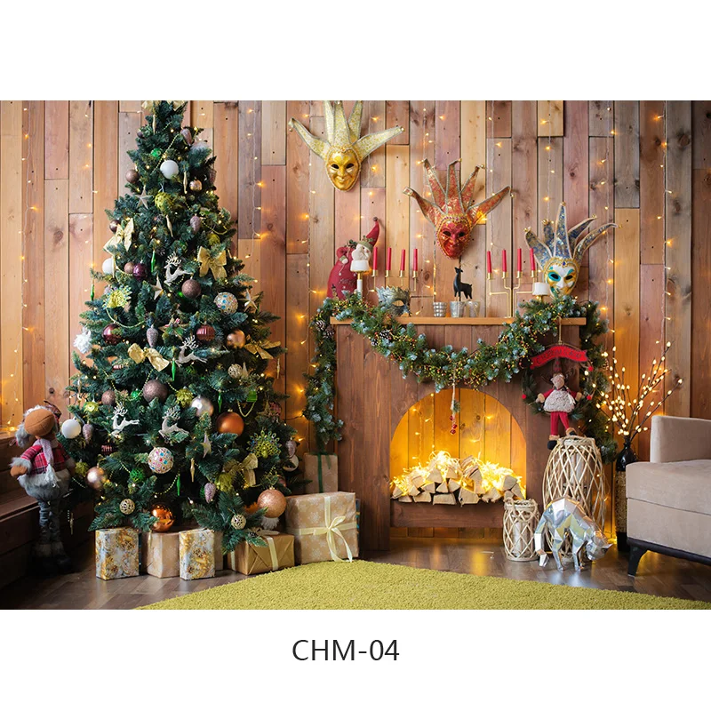 Fondo fotográfico de tela fotorealistic, telón de fondo para fotografía del día de Navidad, utilería para árbol de Navidad, chimenea, CHM-001