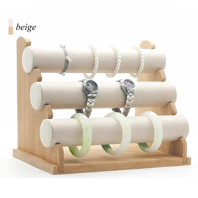 High Quality Bamboo Three-layers Bracelet Watch Stand Bracelet Watch Necklace Head Rope Storage Rack Hair Ring Jewelry Displays
