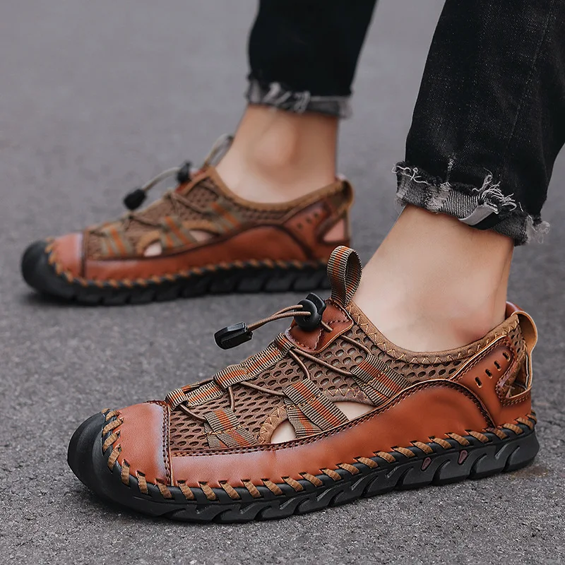 New Summer Genuine Leather Men Sandals Fashion Roman Sandals Handmade Men Casual Shoes Platform Outdoor Men\'s Beach Sandals