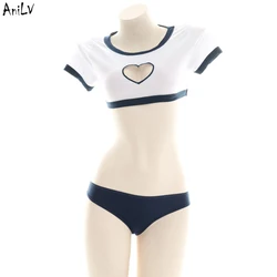 AniLV Cute Love Hollow Student Swimsuit Costume Japanese School Girl Swimwear Uniform Temptation Lingerie Cosplay