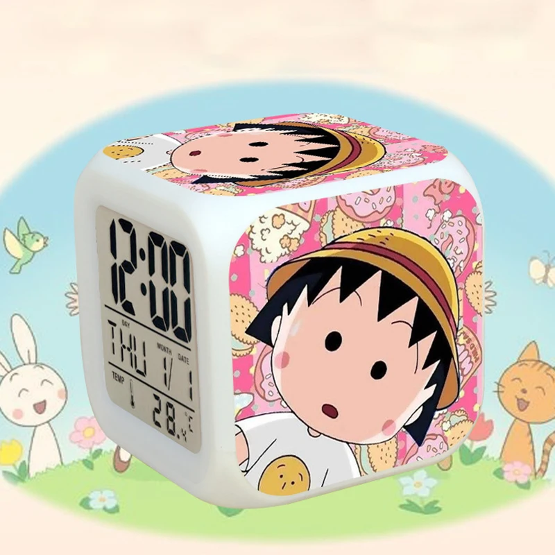 Chi-bi Maruko Toys LED Touch Multi-function Cartoon Alarm Clock Seven Color Night Watch Led Clock Fans Kids Children Gift