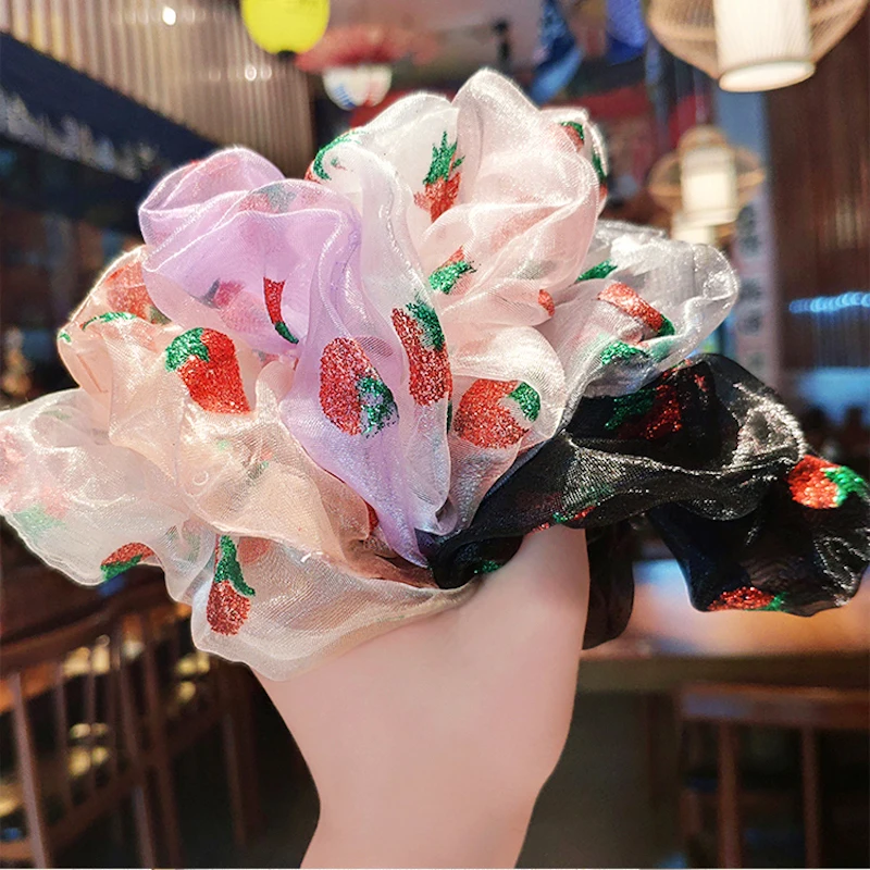 

Transparent Yarn Rubber Band Girls Sweet Strawberry Hair Band Women Vintage Scrunchies Head Band Cute Fashion Hair Accessories