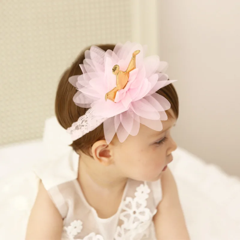 New Creative Pink And Beige Crown Flowers Hairbands Elastic Hair Band Kids Hair Accessories Girls Headwear Children Headbands