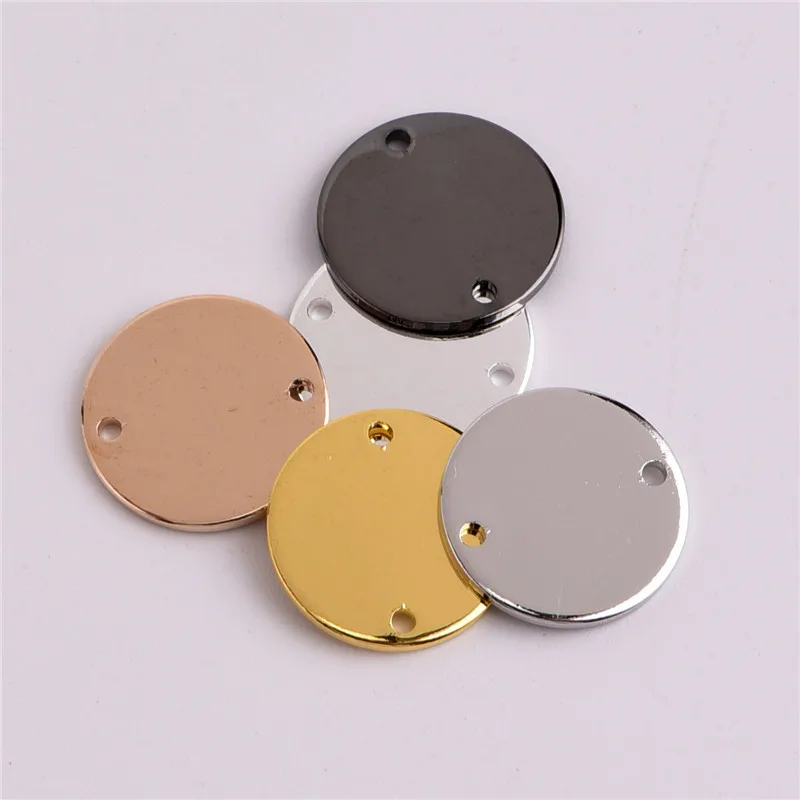 10pieces / 14 * 1mm copper double hole glossy disc necklace pendant round blank ornament for jewelry