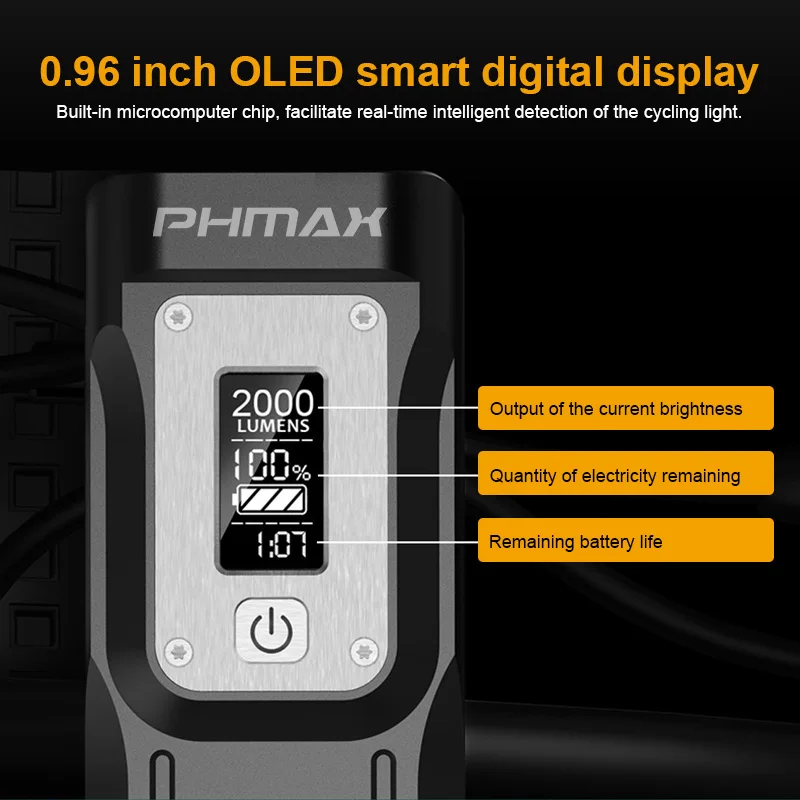 PHMAX Bike Light 2000 Lumens Headlight Rainproof Bicycle Flashlight Front Lamp MTB Road USB Charge Rear Light Bicycle Lantern