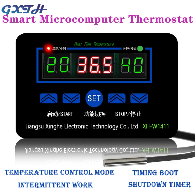 220V 12V 10A Digital Thermostat Three-display Multi-function Temperature Controller Temperature Control Switch -19~99 Degrees