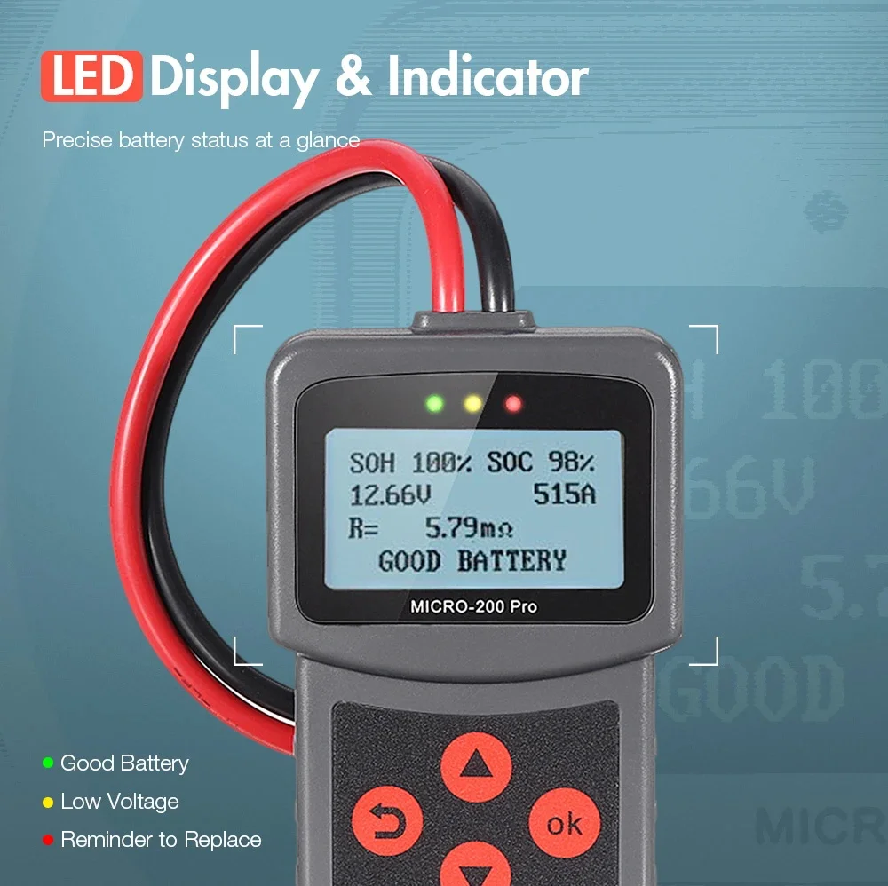 Lancol Micro200Pro 12V 24V Auto- und Motorrad-Batterietester 40 bis 2000CCA Startstrom- und Lade-Batterie-AGM-Gel-Kapazitätsanalysator-Werkzeuge – Detail 12