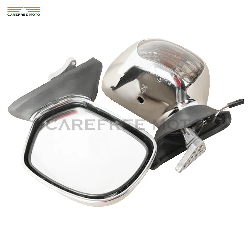 Chrome Motorcycle Rear View Mirrors with Clear Signal Light Case for Honda Goldwing GL1800 2001-2011