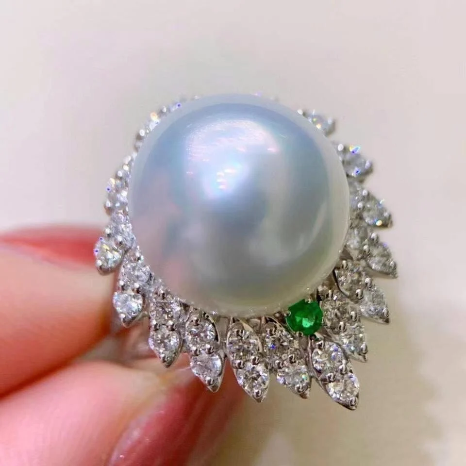 

Solid 925 Sterling Silver Round 12-13mm Nature Fresh Water White Pearl Rings for Women Fine Birthday Presents