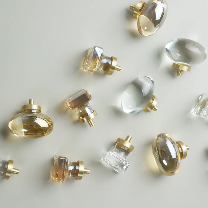 Crystal Pigeon Egg Champagne Wardrobe Door Handle Cabinet Light Luxury Modern Brass Transparent Handle Kitchen Cabinet Handles