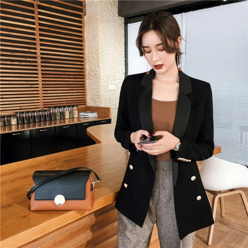 

Ladies Office Slim Fit Double Breasted Blazer Classic Black Women Work Suits Jacket Spring Autumn Casual Blazer Outwear Coats