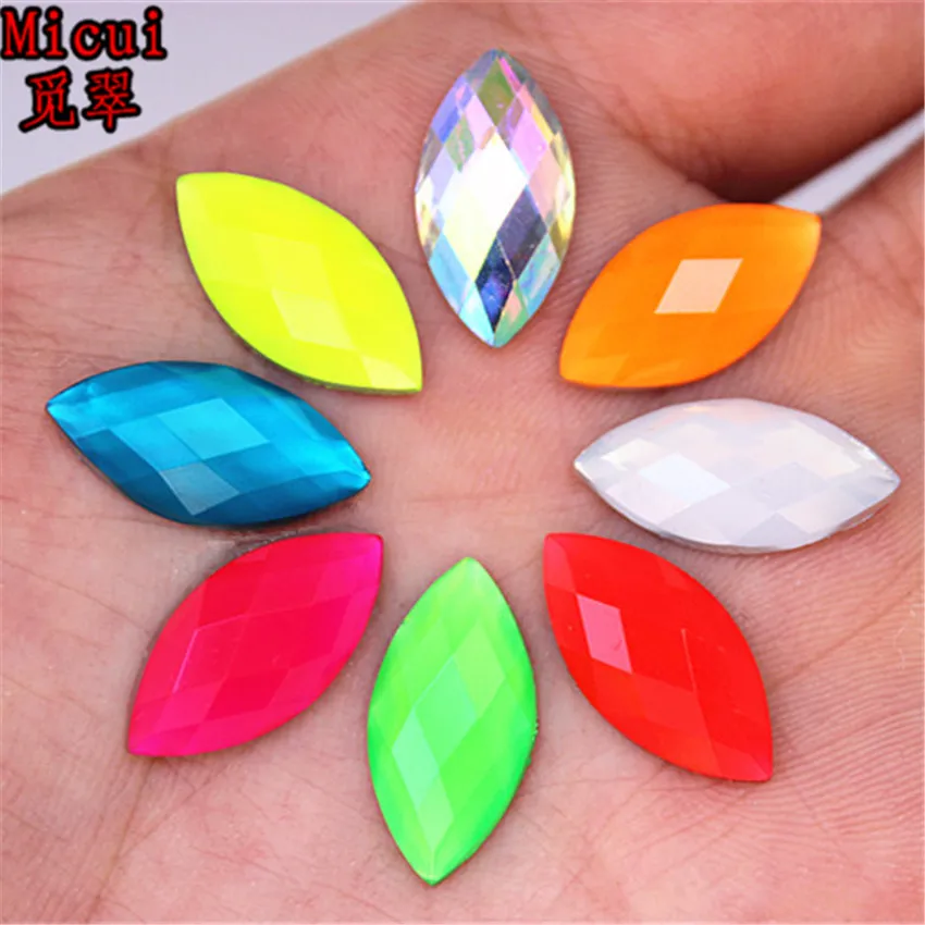 Micui 100pc 7*15/9*18mm New Horse Eye Resin Rhinestones Flat Back Crystal Applique Stones Non Sewing for DIY Crafts MC262