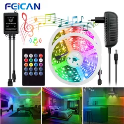 Tira de luces LED con sincronización de música RGB, cinta impermeable con Sensor de sonido de 12V, Control remoto, decoración de lámpara para sala de estar, 5M, 10M, 15M