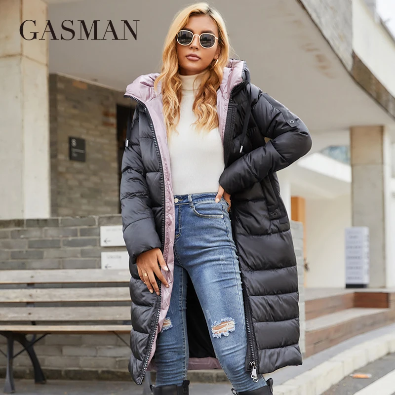 GASMAN 2022 Women\'s down jacket Long hooded fashion brand  coat women high street Quality Color contrast Windproof parkas 21792